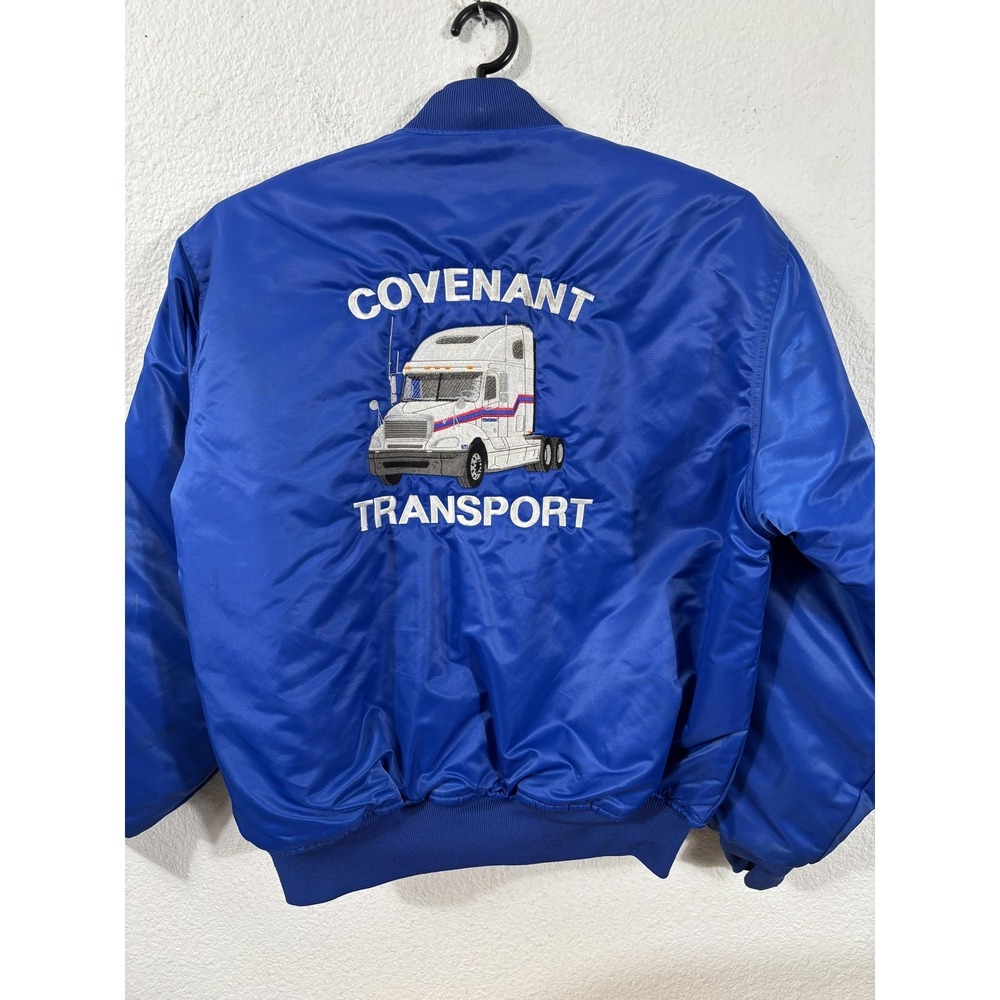Vintage Game Sportswear Jacket Mens XL Blue Satin Bomber Covenant Transport